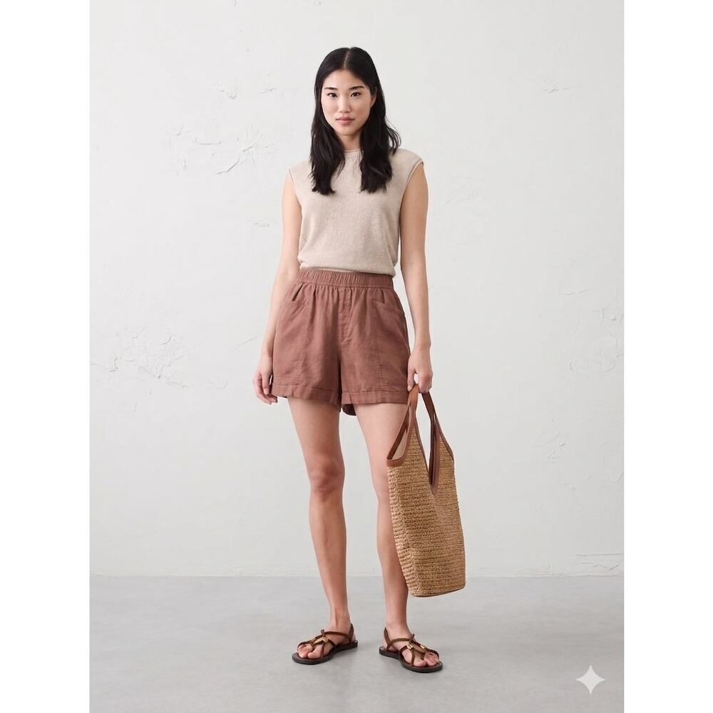 Old Navy High Rise Linen Blend Pull On Shorts Womens 2X Dark Brown Minimalist